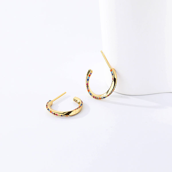 FE2591 925 Sterling Silver Colorful Zircon C-Shaped Stud Earring