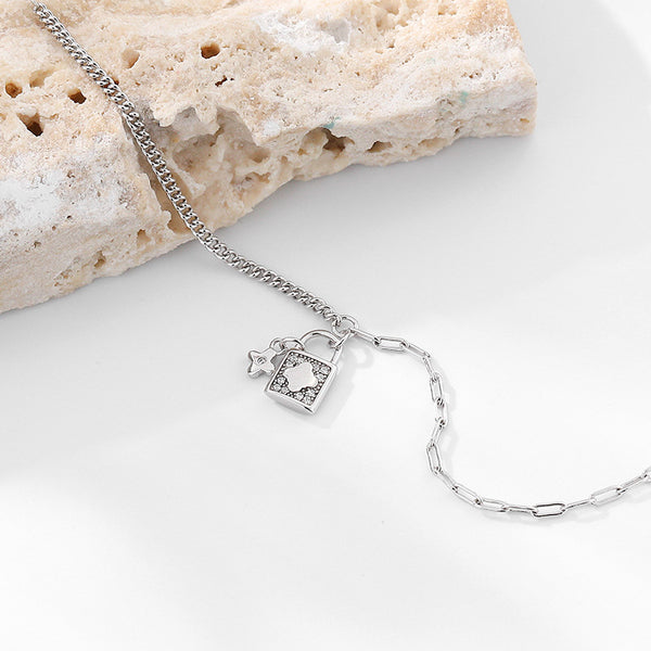 FS0344 925 Sterling Silver Zircon Lock Clover Bracelet