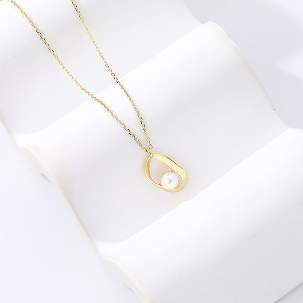 FX1106 925 Sterling Silver Dainty Shell Pearl Geometric Pendant Necklace