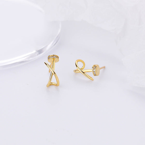 FE2623 925 Sterliang Silver Cross Lines Zircon Stud Earring
