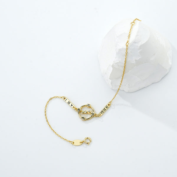 FS0367 925 Sterling Silver Vintage Roman Numeral Hands Bracelet