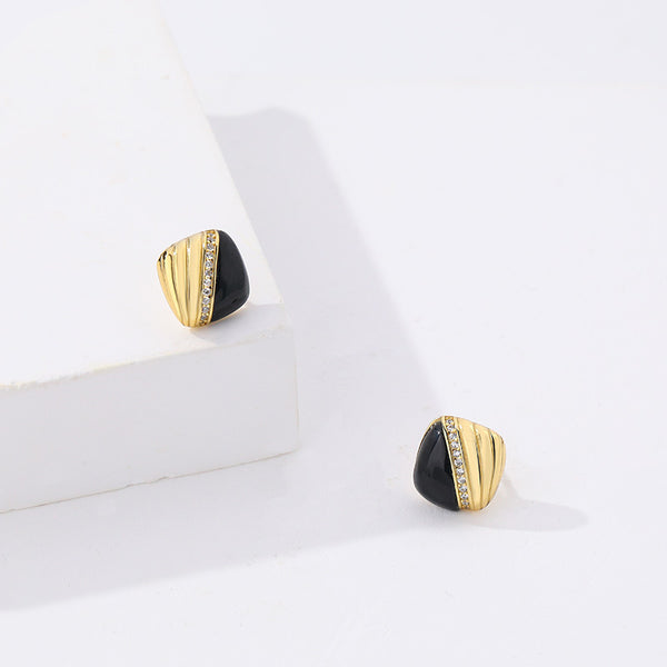 FE2628 925 Sterliang Silver Black Onyx Zircon Stud Earring