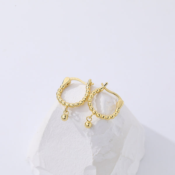 FE2486 925 Sterling Silver Vintage Ball Hoop Earrings