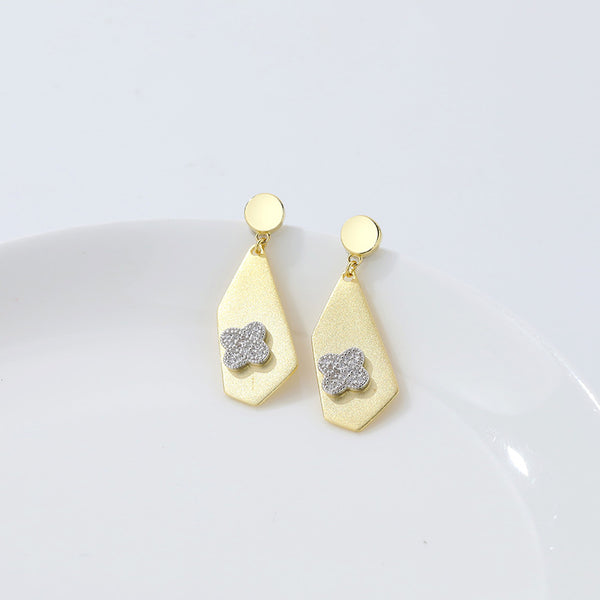 FE2607 925 Sterling Silver Irregular Four Leaf Clover Zircon Dangle Stud Earring