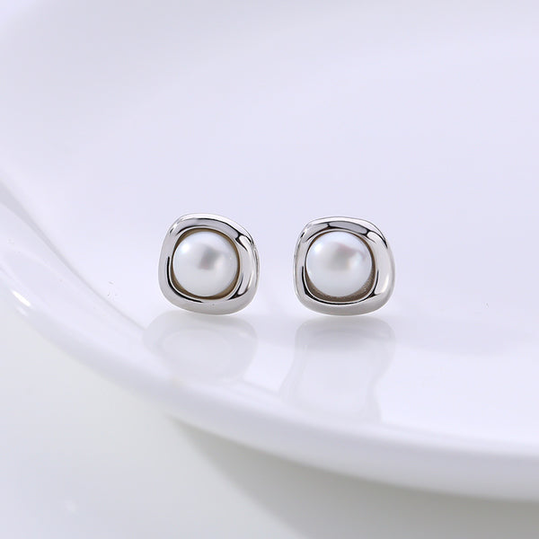 FE2620 925 Sterling Silver Bread Pearl Stud Earring