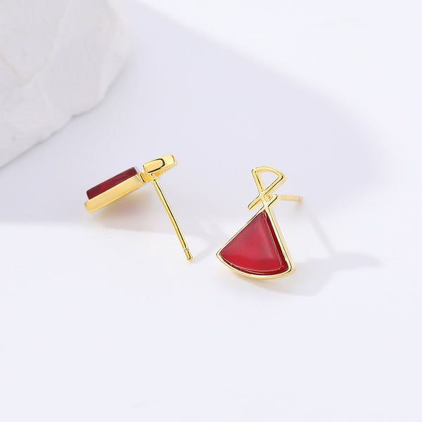 FE2602 925 Sterling Silver Onyx Scalloped Skirt Dangle Stud Earring