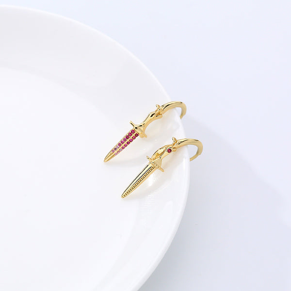 FE2510 925 Sterling Silver Cross Swords Halloween Dangle Hoop Earring