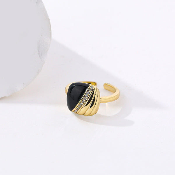 FJ0952 925 Sterling Silver Black Onyx Zircon Ring