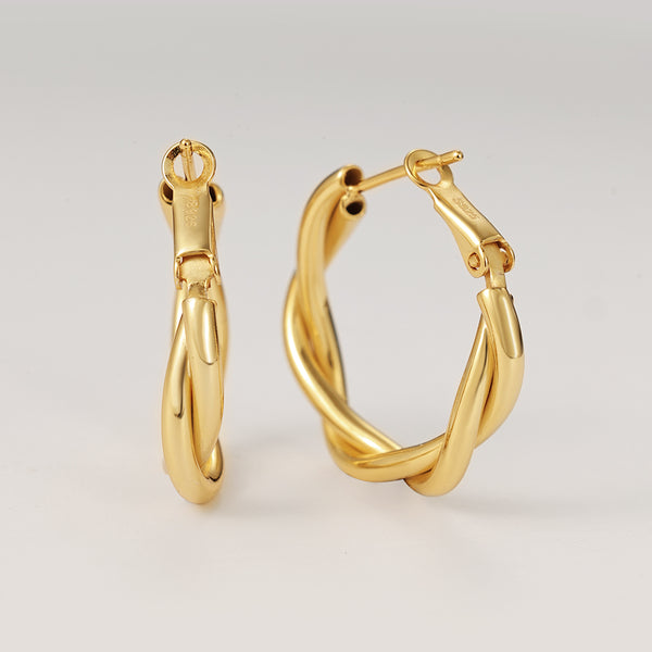 FE2152 925 Sterling Silver Minimalist Twisted Hoop Earrings