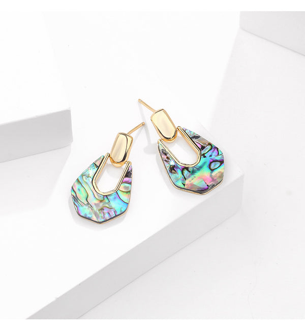 FE2653 925 Sterliang Silver Abalone White Fritillaria Dangle Stud Earring