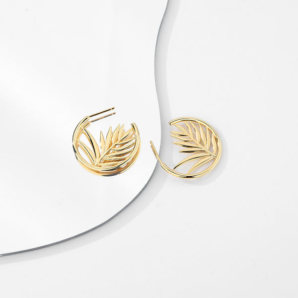 FE2668 925 Sterling Silver Hollow Leaf C Shape Stud Earrings