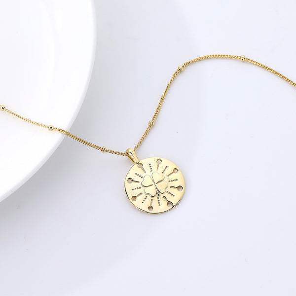 FX0989 925 Sterling Silver Four Leaf Clover Coin Pendant Necklaces