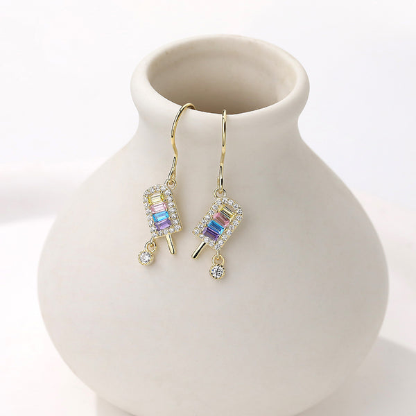 FE2696 Colorful Cube Zirconia Stud Earrings