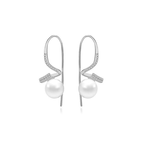 FE2706 925 Sterling Silver Twisted Micropaved Zirconia Shell Pearl Stud Earrings