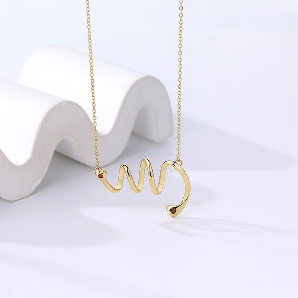 FX1044 925 Sterling Silver Geometric Coil Heartbeat Necklace