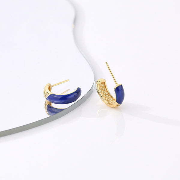 FE2500 925 Sterling Silver Rhombic lattice Blue Stud Earrings