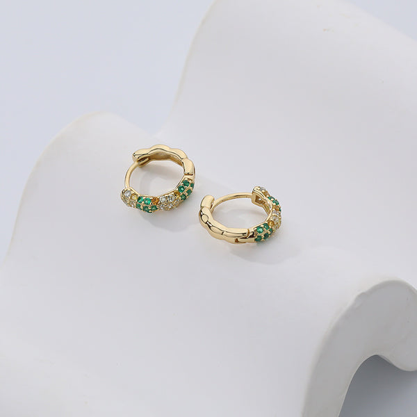 FE2530 925 Sterling Silver Simplicity Colorful CZ Stone Hoop Earring