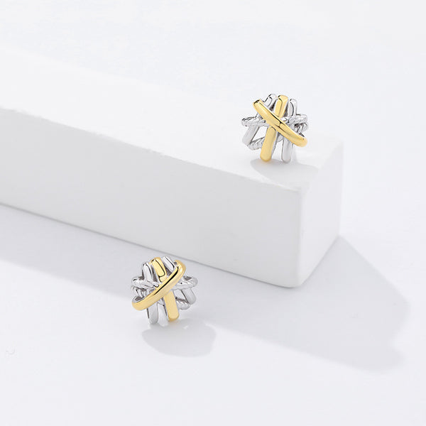 FE2647 925 Sterliang Silver Irregular Geometric Line Color Separation Stud Earring