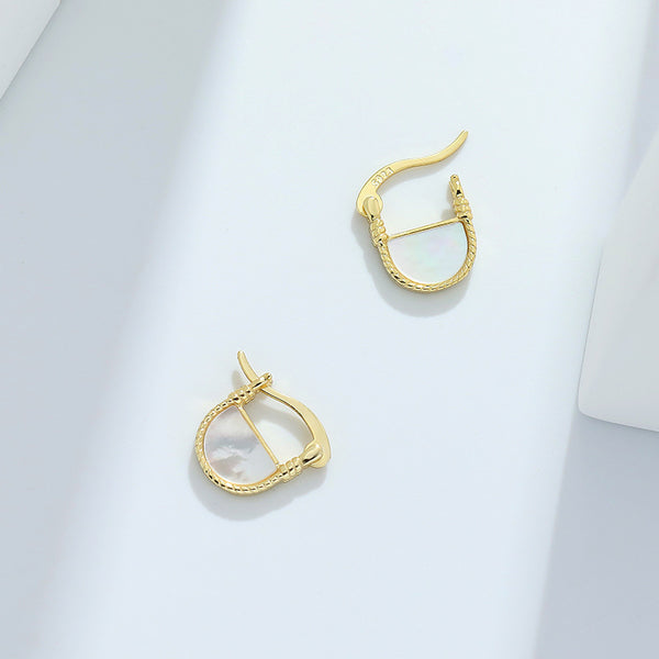 FE2523 925 Sterling Silver White Shell Retro Hoop Earring