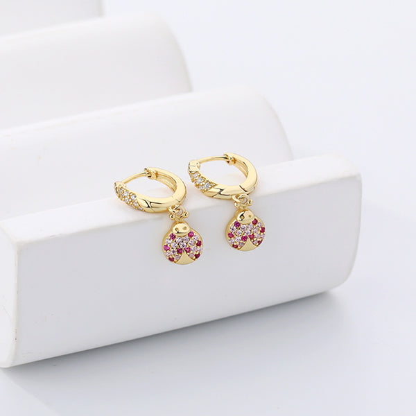 FE2491 925 Sterling Silver Coccinella Septempunctata CZ Stone Dangle Earrings
