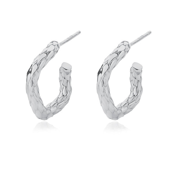FE2576 925 Sterling Silver Metallic Wrinkled Texture C-shaped Stud Earring