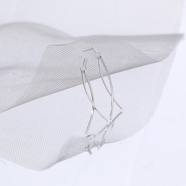 FE2534 925 Sterling Silver Tassel Crossed Wires Dangle Stud Earring