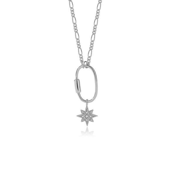 FX1072 925 Sterling Silver Zircon Starburst Oval Pendant Necklace
