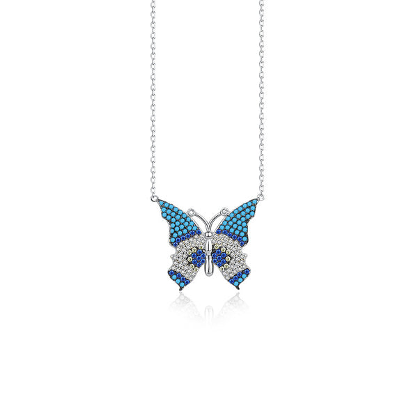 FX1014 925 Sterling Silver Cubic Zircon Evil eye butterfly necklace