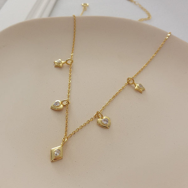 FX1029 925 Sterling Silver Stacked choker star heart necklace