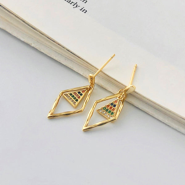 FE2639 925 Sterliang Silver Color Zircon Rhombus Dangle Stud Earring