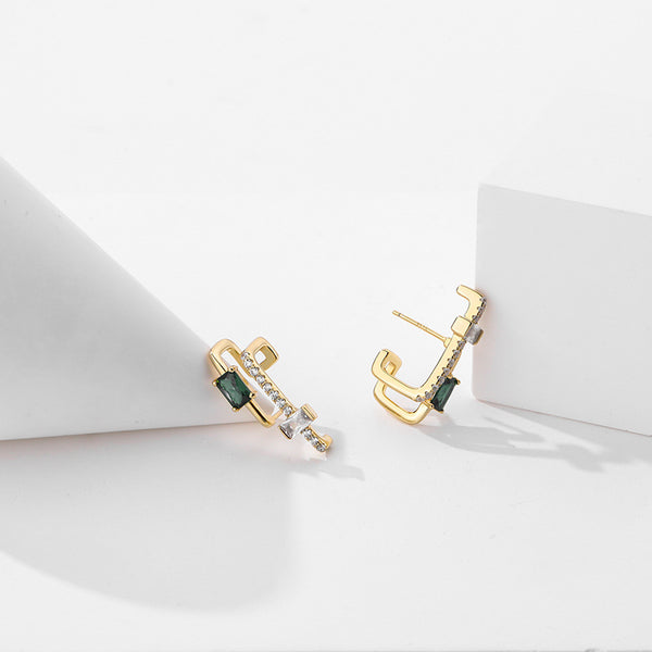 FE2583 925 Sterling Silver Colorful CZ Stone Cross Stud Earring