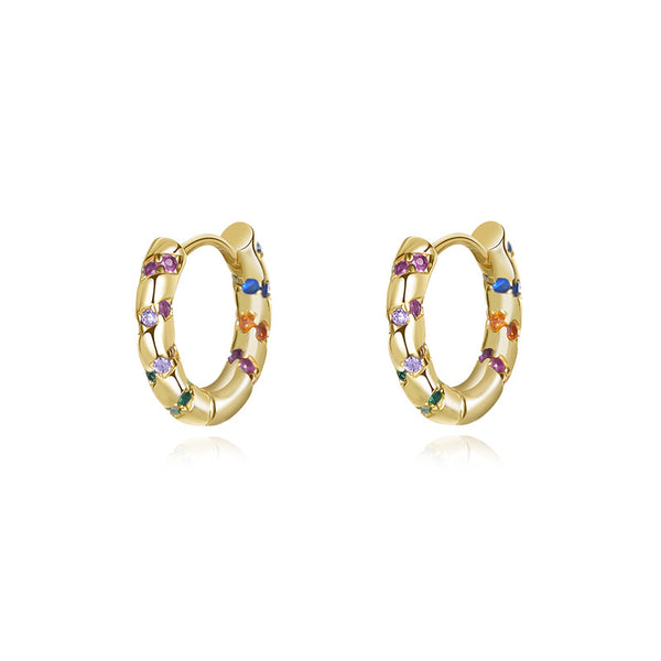 FE2492 925 Sterling Silver Dainty CZ Colorful White Stone Hoop Earrings