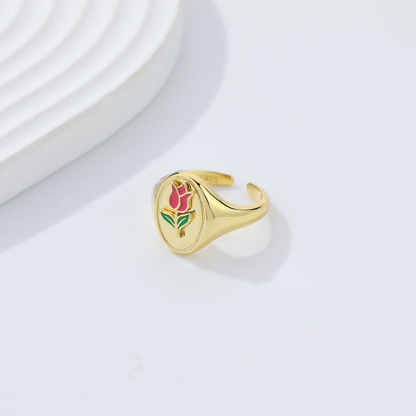 FJ0922 925 Sterling Silver Rose Enamel Ring