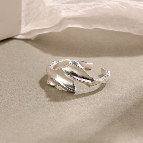 FJ0976 925 Sterling Silver Asymmetrical Wrinkle Ring