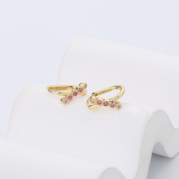 FE2532 925 Sterling Silver Dainty Oval Pink CZ Stone Hoop Earring
