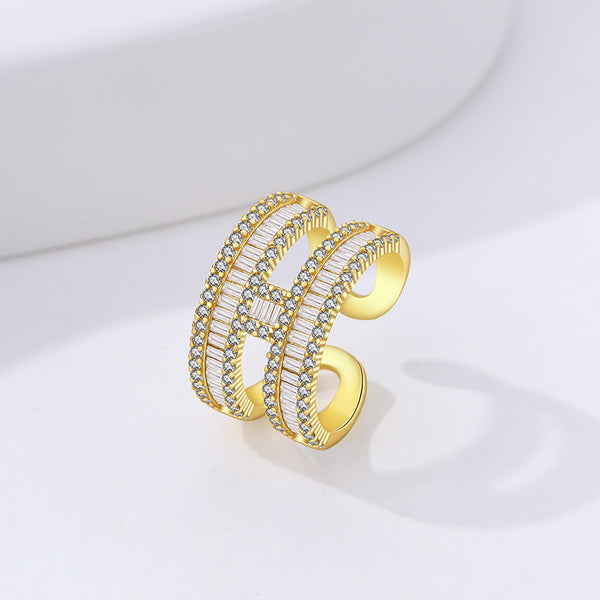 FJ1118 925 Sterling Silver Double Band Row CZ Ring