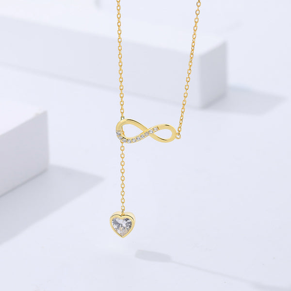FX1090 925 Sterling Silver Cubic Zirconia Heart infinity Tessel Necklace