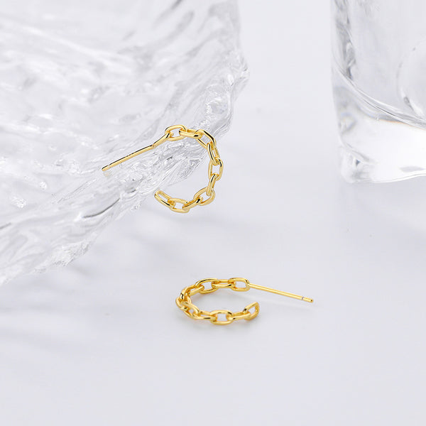 FE2541 925 Sterling Silver Dainty Chain C Shape Stud Earring