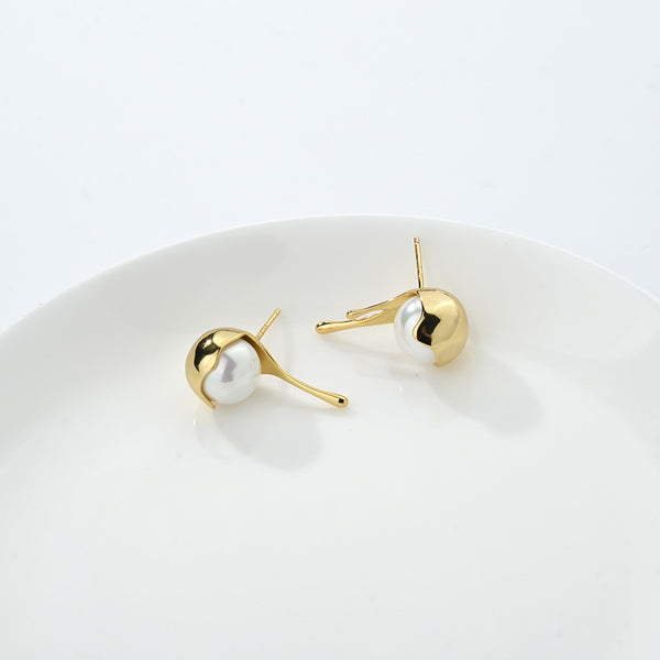 FE2614 925 Sterling Silver Lava Water Drop Pearl Stud Earring