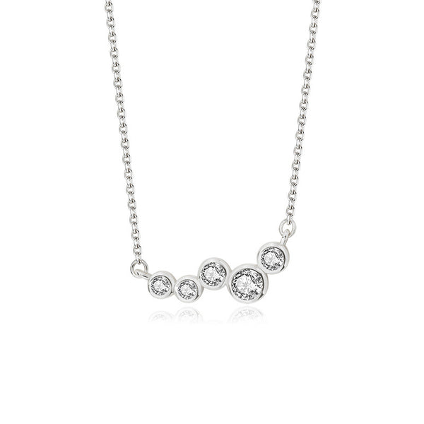 FX1059 925 Sterling Silver Bezel Zirconia Quintet Clavicle Necklace