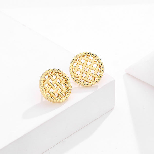 FE2634 925 Sterliang Silver Openwork Woven Buttons Stud Earring