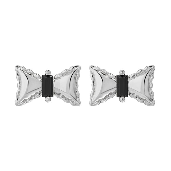 RHE1336 925 Sterling Silver Personalized Black Zircon Bow Stud Earrings