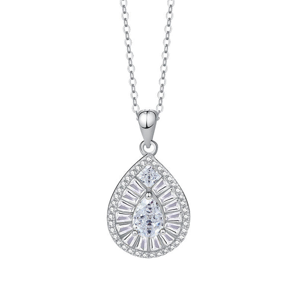 FX1252 925 Sterling Silver Pave Teardrop Necklace