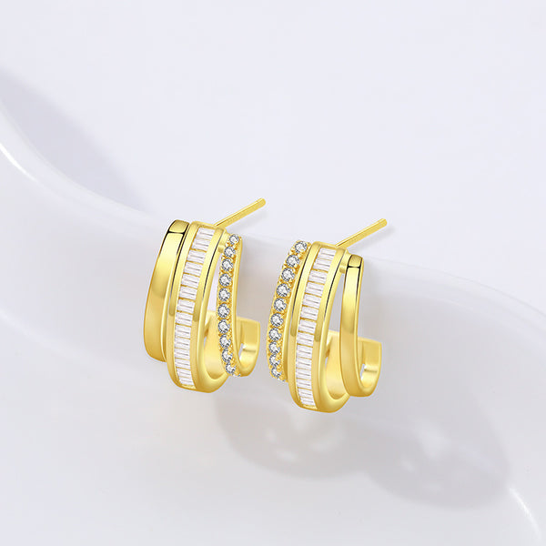 FE3021 925 Sterling Silver Triple Band Hoop Earring