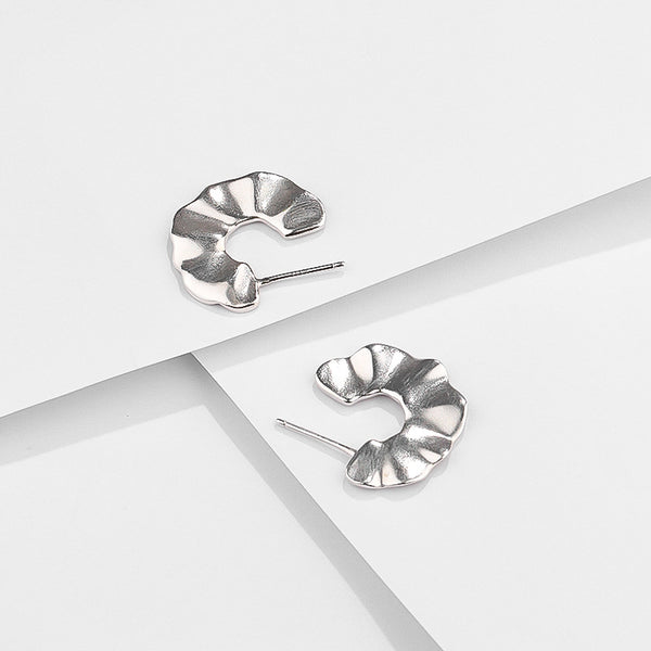 FE2635 925 Sterliang Silver Irregular Corrugation C Shape Stud Earring