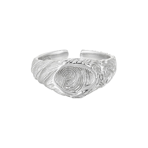 RHJ1200 925 Sterling Silver Retro Concave Fingerprint Design Open Ring