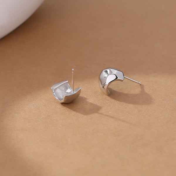 FE2470 925 Sterling Silver Simple Glossy Stud Earrings
