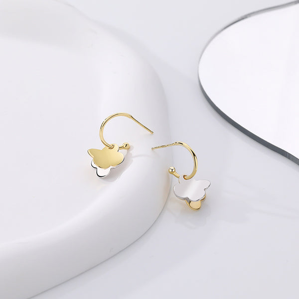 FE2536 925 Sterling Silver Four Leaf Clover Dangle Stud Earring