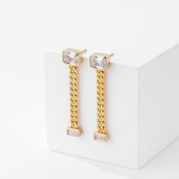 FE2629 925 Sterliang Silver Twist Chain Zircon Dangle Stud Earring