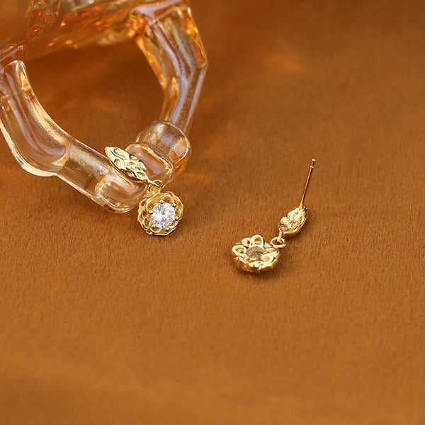 FE3069 925 Sterling Silver Irregular Wrinkle Flower Dangle Earrings